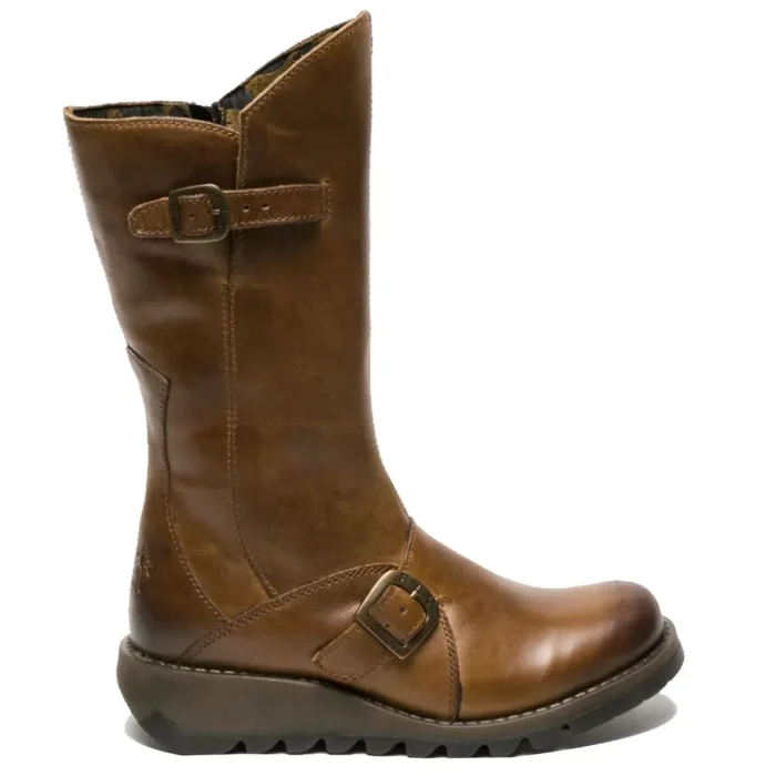 MES2913 - Women's Wedge Heel Buckle Mid Calf Leather Boots - Image 10