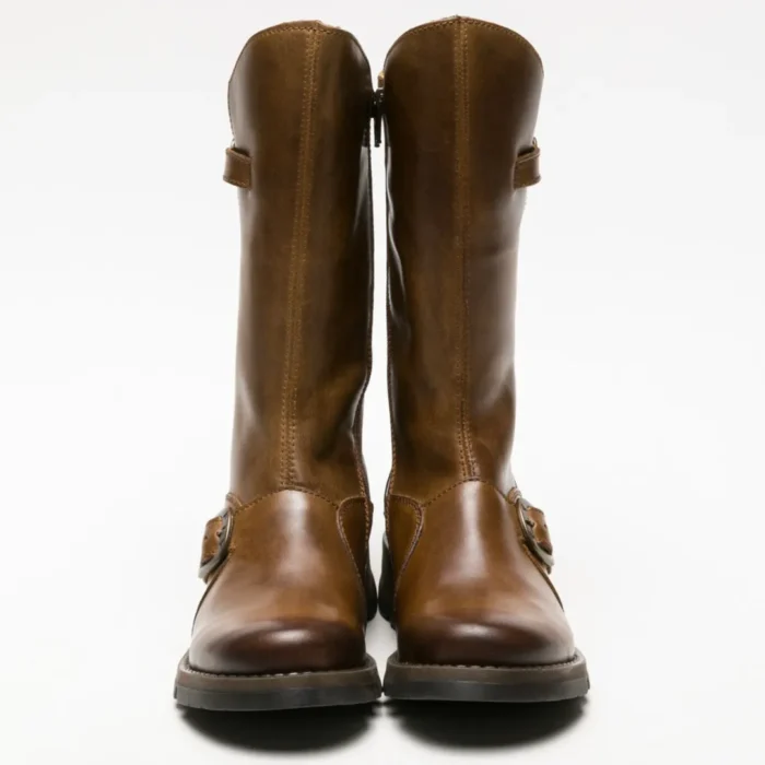 MES2913 - Women's Wedge Heel Buckle Mid Calf Leather Boots - Image 14