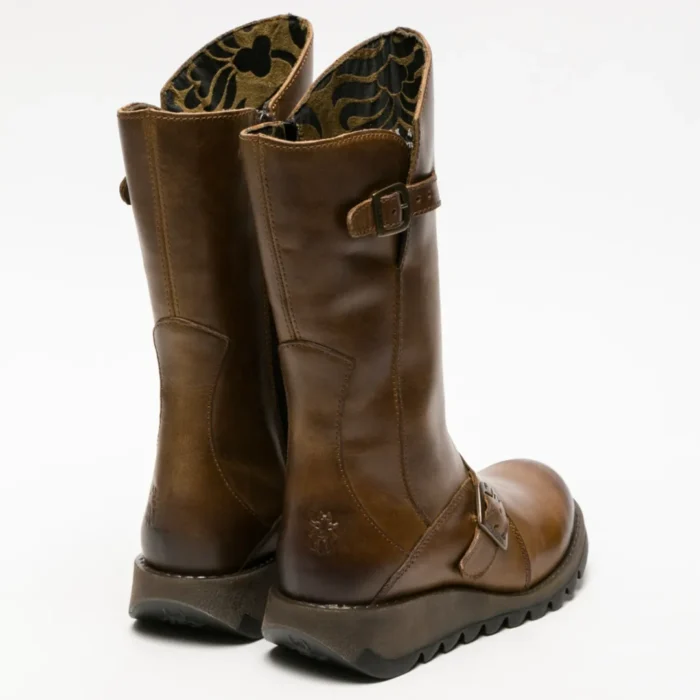 MES2913 - Women's Wedge Heel Buckle Mid Calf Leather Boots - Image 12