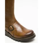 MES2913 - Women's Wedge Heel Buckle Mid Calf Leather Boots - Image 11