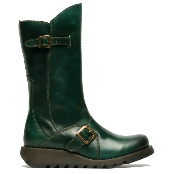MES2913 - Women's Wedge Heel Buckle Mid Calf Leather Boots - Image 15