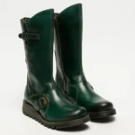 MES2913 - Women's Wedge Heel Buckle Mid Calf Leather Boots - Image 20