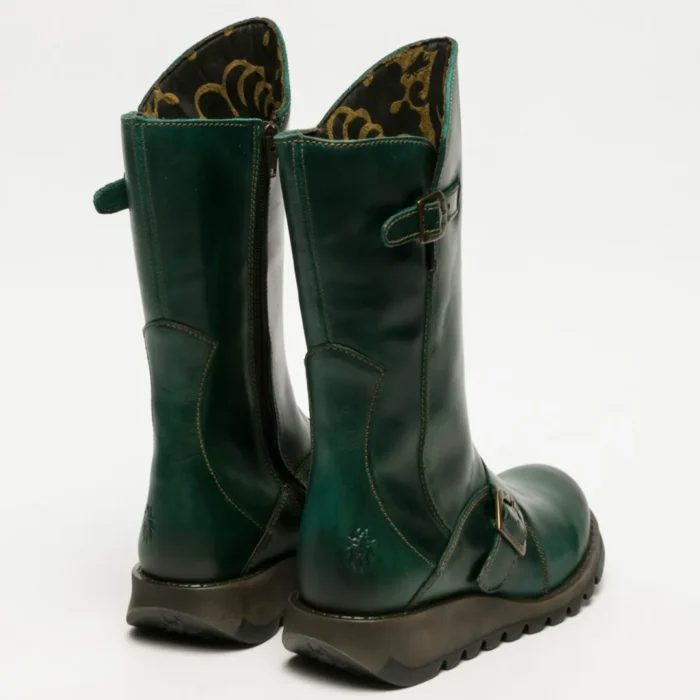 MES2913 - Women's Wedge Heel Buckle Mid Calf Leather Boots - Image 19