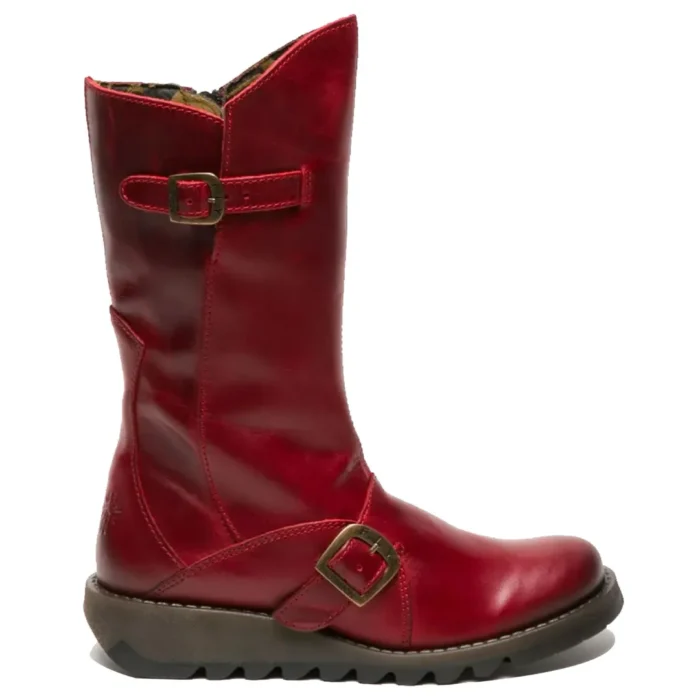 MES2913 - Women's Wedge Heel Buckle Mid Calf Leather Boots - Image 21
