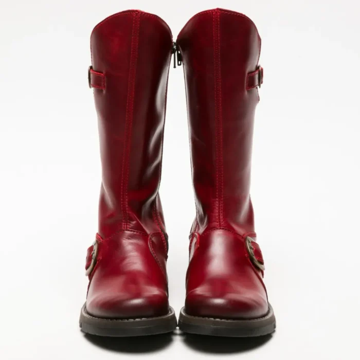 MES2913 - Women's Wedge Heel Buckle Mid Calf Leather Boots - Image 25