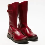 MES2913 - Women's Wedge Heel Buckle Mid Calf Leather Boots - Image 24