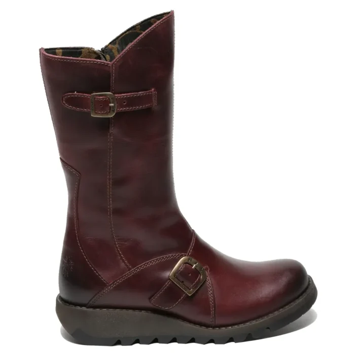 MES2913 - Women's Wedge Heel Buckle Mid Calf Leather Boots - Image 26