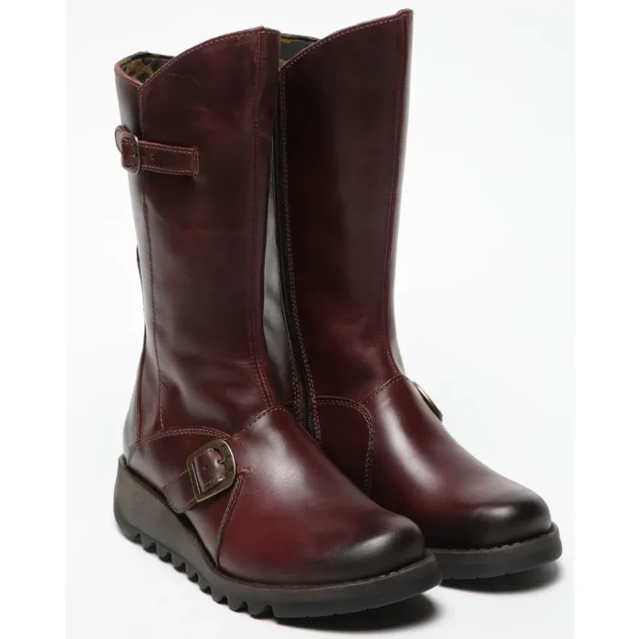 MES2913 - Women's Wedge Heel Buckle Mid Calf Leather Boots - Image 29
