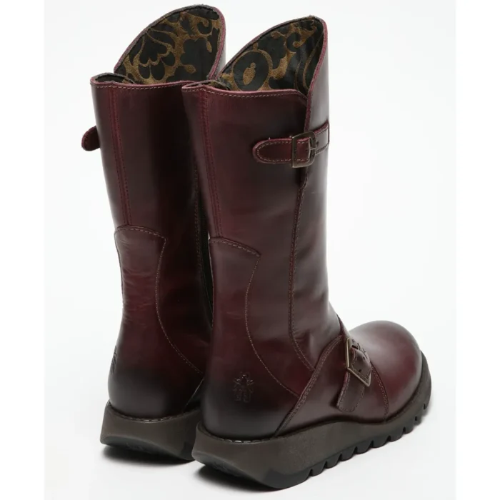 MES2913 - Women's Wedge Heel Buckle Mid Calf Leather Boots - Image 28