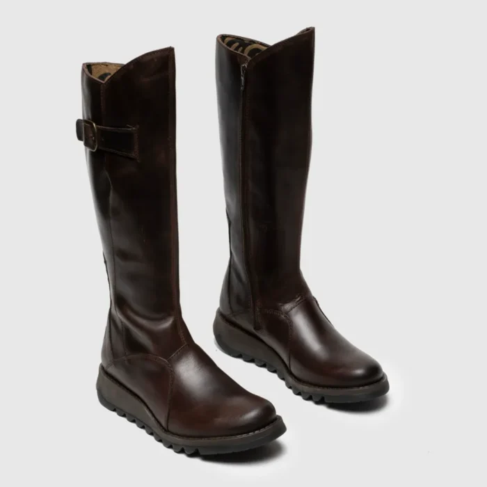 MOL2 - Women's Wedge Heel Knee High Leather Boots - Image 9