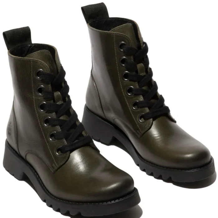 RAGI539FLY - Women's Lace Up Rug Leather Ankle Boots - Image 8