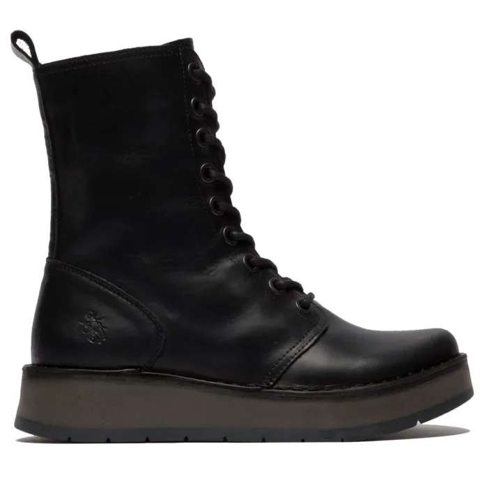 RAMI043FLY - Women's Wedge Heel Lace Up Leather Ankle Boots - Image 1