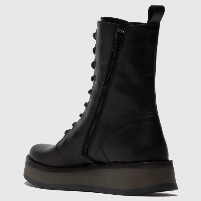 RAMI043FLY - Women's Wedge Heel Lace Up Leather Ankle Boots - Image 4