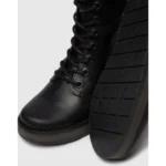 RAMI043FLY - Women's Wedge Heel Lace Up Leather Ankle Boots - Image 3