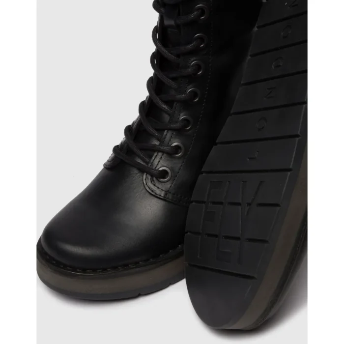 RAMI043FLY - Women's Wedge Heel Lace Up Leather Ankle Boots - Image 3