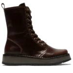 RAMI043FLY - Women's Wedge Heel Lace Up Leather Ankle Boots - Image 5