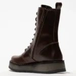 RAMI043FLY - Women's Wedge Heel Lace Up Leather Ankle Boots - Image 7