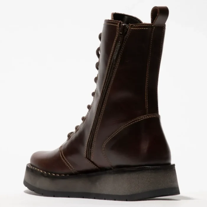 RAMI043FLY - Women's Wedge Heel Lace Up Leather Ankle Boots - Image 7