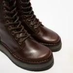 RAMI043FLY - Women's Wedge Heel Lace Up Leather Ankle Boots - Image 6