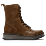 RAMI043FLY - Women's Wedge Heel Lace Up Leather Ankle Boots - Image 9