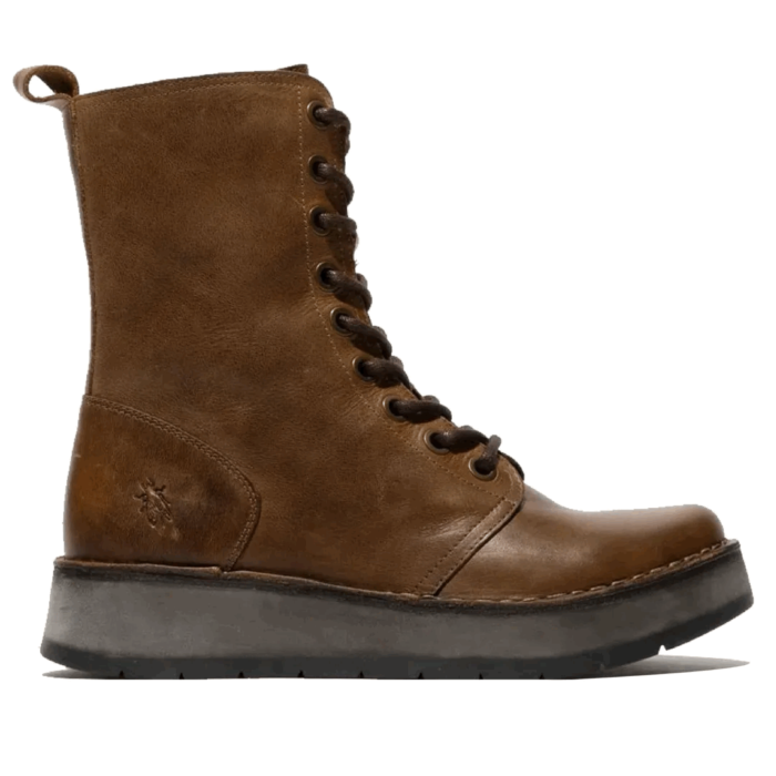 RAMI043FLY - Women's Wedge Heel Lace Up Leather Ankle Boots - Image 9