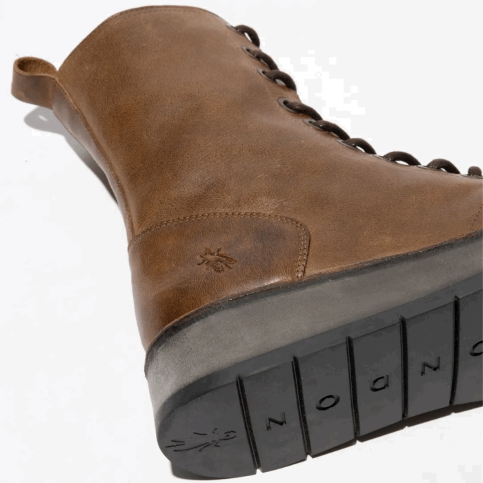 RAMI043FLY - Women's Wedge Heel Lace Up Leather Ankle Boots - Image 10