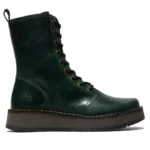 RAMI043FLY - Women's Wedge Heel Lace Up Leather Ankle Boots - Image 13