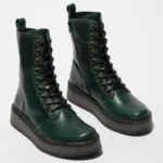 RAMI043FLY - Women's Wedge Heel Lace Up Leather Ankle Boots - Image 16