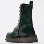 RAMI043FLY - Women's Wedge Heel Lace Up Leather Ankle Boots - Image 15