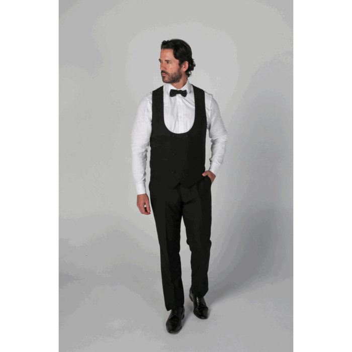 Men's Black Waistcoat Double Breasted Round Collar Vest - Image 2