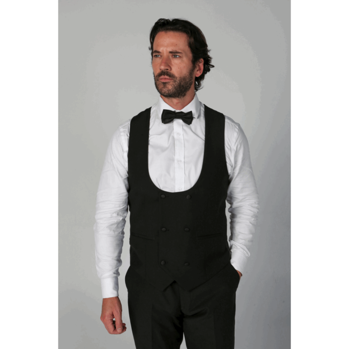 Men's Black Waistcoat Double Breasted Round Collar Vest - Image 1