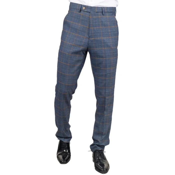 Men's Trousers Navy Checked Casual Formal Pants - Image 1