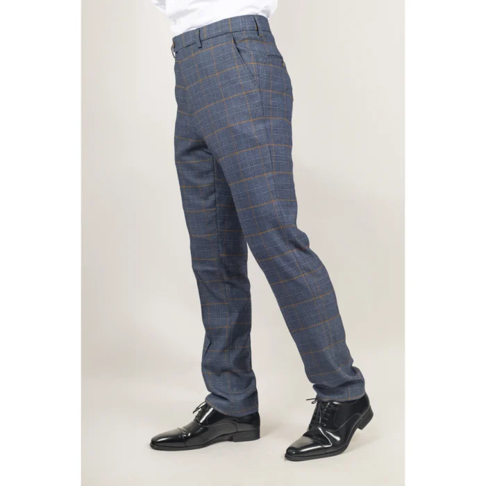 Men's Trousers Navy Checked Casual Formal Pants - Image 2