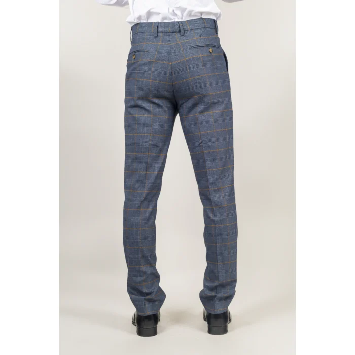 Men's Trousers Navy Checked Casual Formal Pants - Image 3