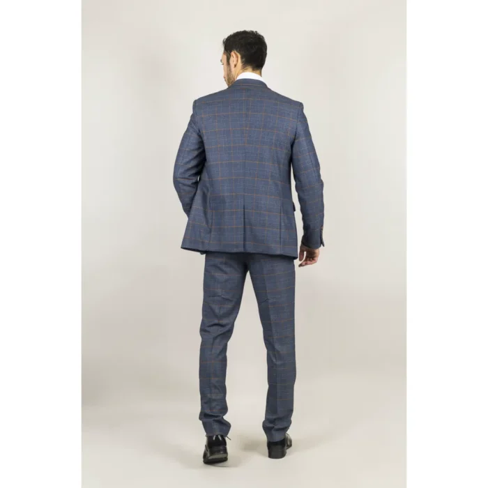 Men's Suit 3 Piece Navy Blue Checked Classic Plaid Tailored Fit Formal Dress - Image 7