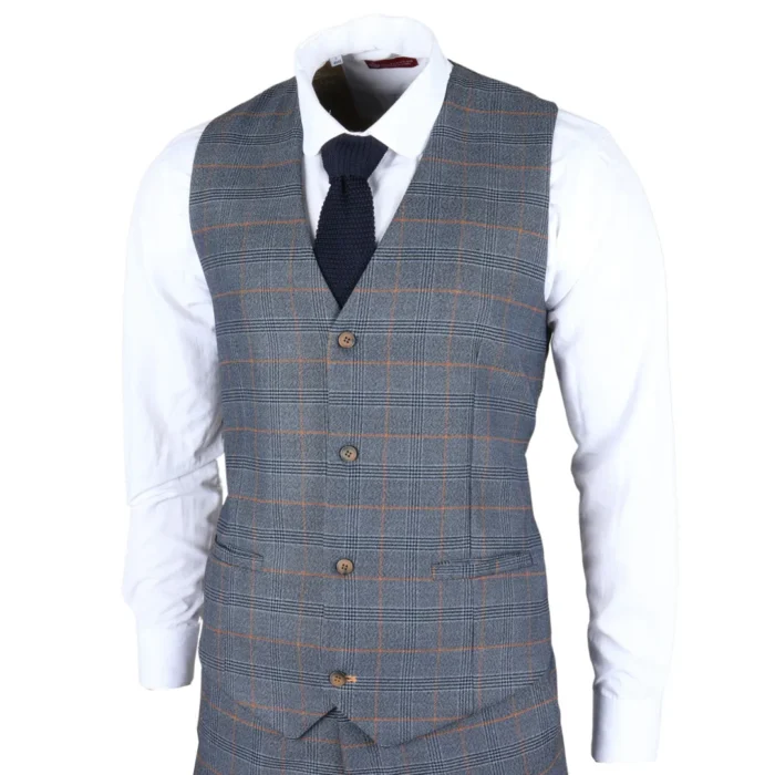 Men's Waistcoat Navy Checked Tailored Fit Vest - Image 1