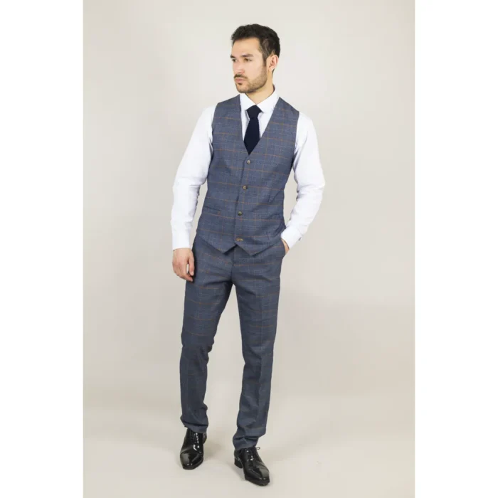 Men's Waistcoat Navy Checked Tailored Fit Vest - Image 2