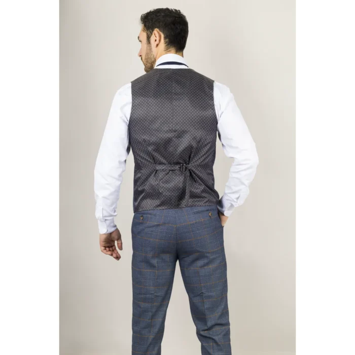 Men's Waistcoat Navy Checked Tailored Fit Vest - Image 3