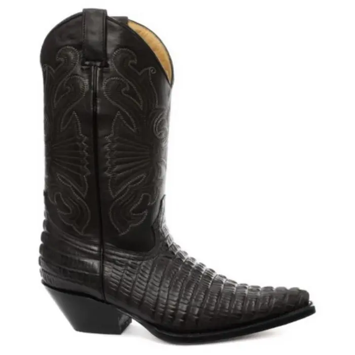Mens Hi Cowboy Boots Pointed Black Brown Grinders Leather Crocodile Western Cuban - Image 1
