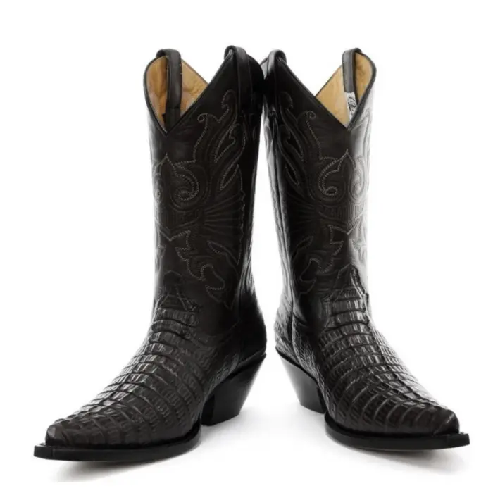 Mens Hi Cowboy Boots Pointed Black Brown Grinders Leather Crocodile Western Cuban - Image 2