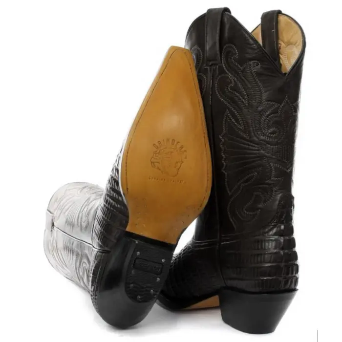 Mens Hi Cowboy Boots Pointed Black Brown Grinders Leather Crocodile Western Cuban - Image 6