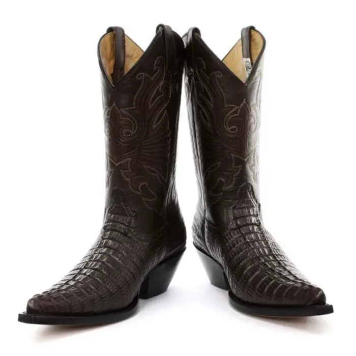 Mens Hi Cowboy Boots Pointed Black Brown Grinders Leather Crocodile Western Cuban - Image 8