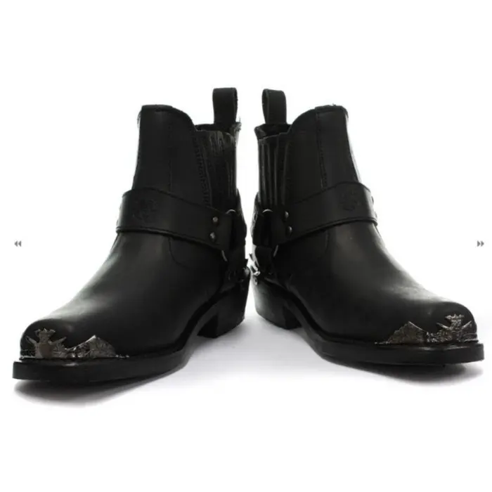 Mens Real Leather Lo Biker Boots Rock Punk Grinders Eagle Buckle Metal Toe - Image 3