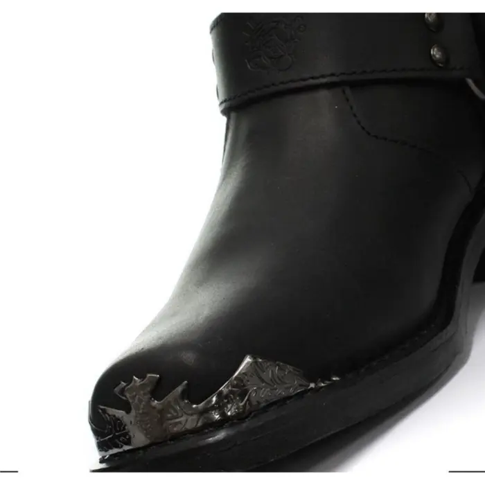 Mens Real Leather Lo Biker Boots Rock Punk Grinders Eagle Buckle Metal Toe - Image 5