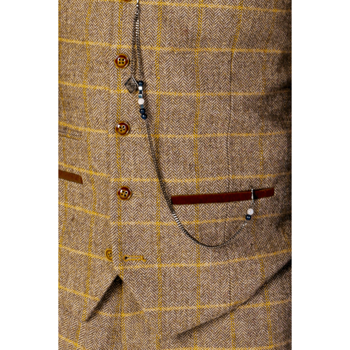Men's Brown Suit Tweed Herringbone 3 Piece Wool Blend Formal Dress Suits - Image 6