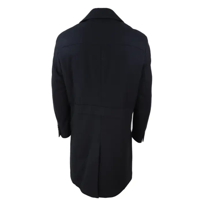 Mens Black Wool Overcoat Jacket Smart Formal 3/4 Trench Retro Vintage 1920s - Image 3