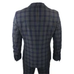 Men's Navy Blue 3 Piece Check Suit Formal Business Dress Suits - Image 7