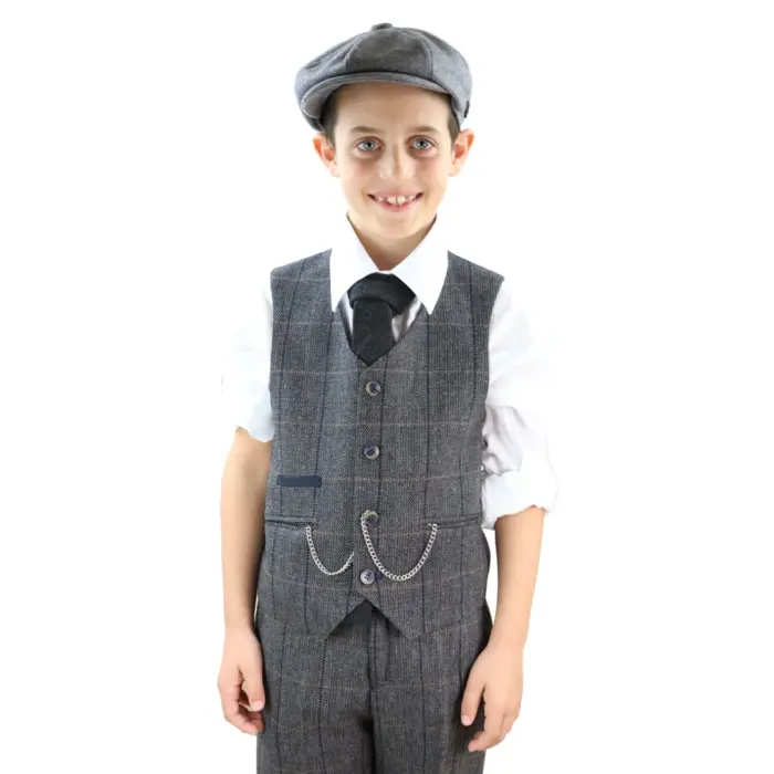 Boys 3 Piece Suit Grey Tweed Check Blinders Vintage Kids Classic 1920s - Image 5