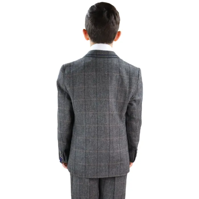 Boys 3 Piece Suit Grey Tweed Check Blinders Vintage Kids Classic 1920s - Image 3