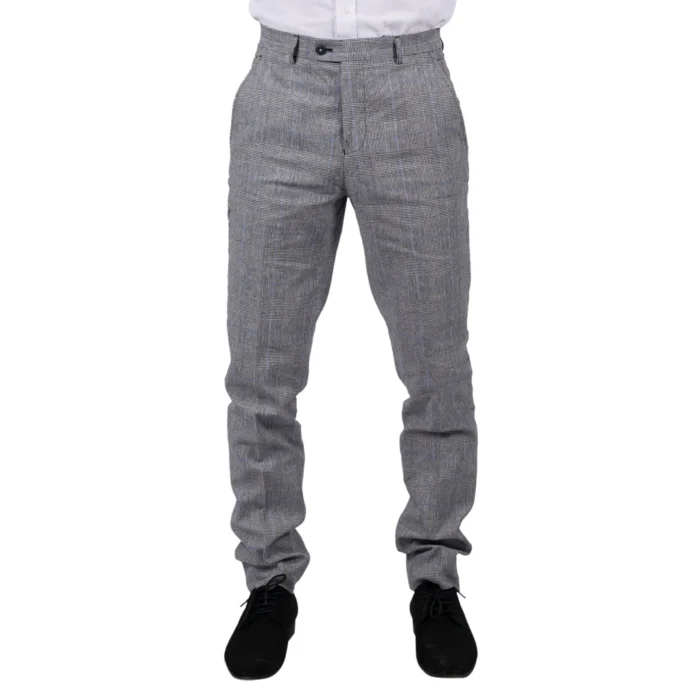 Mens Summer Trousers Grey Check Blue Black Tailored Fit Classic Wedding Formal - Image 1